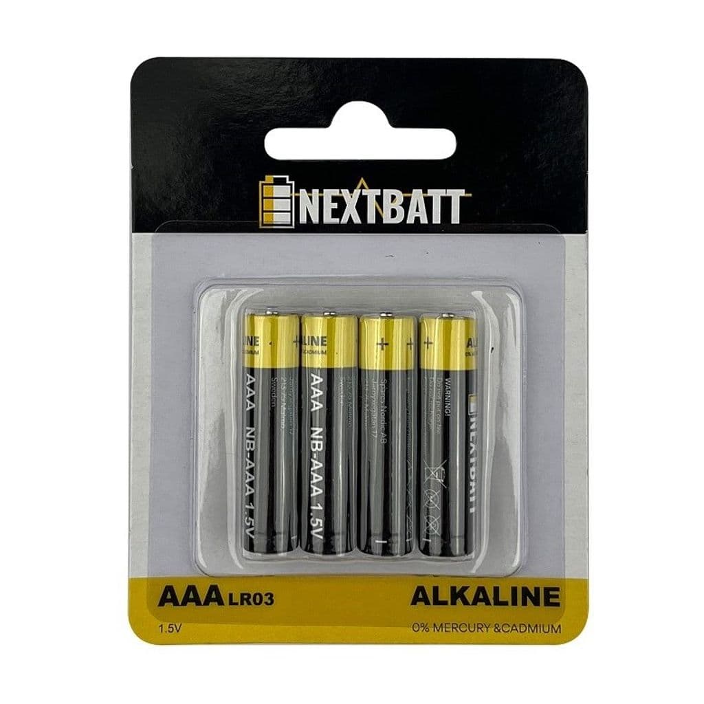 NextBatt Batteri AAA/LR03, 1.5V, Alkalisk - 4-pakning