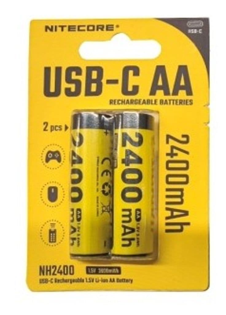 Nitecore NH2400 Li-ion 2400mah oppladbart AA-batteri med USB-C - 2-pakning