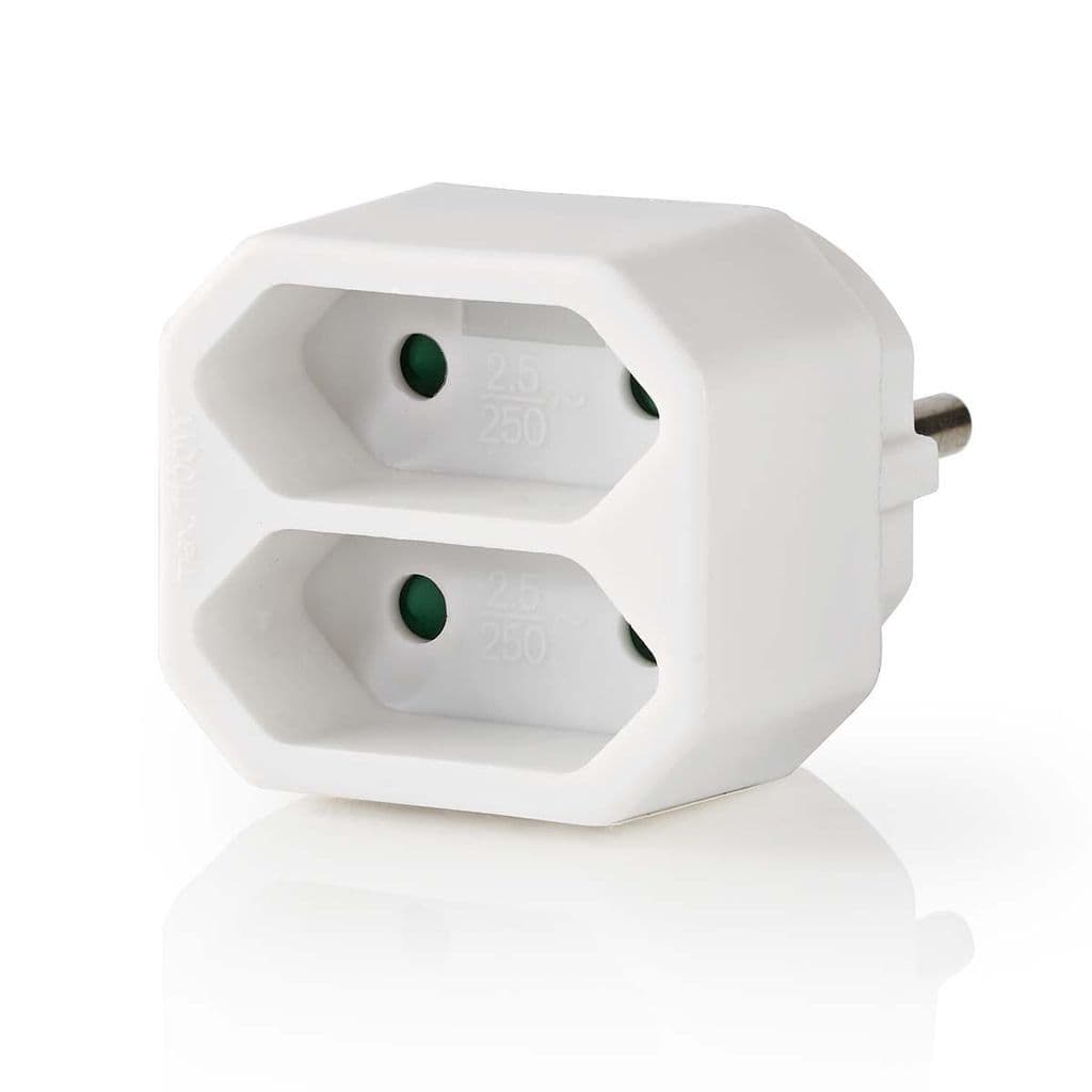 Stikkontakt Splitter Typ F CEE 7/7, 250 V AC 50 Hz, 1100W - Vit