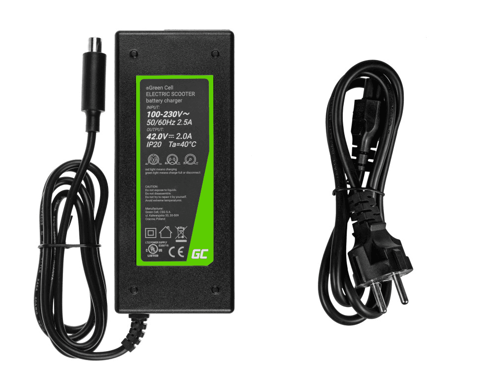 Green Cell Lader til Xiaomi Mija M365 etc. 42V, 2A - Svart