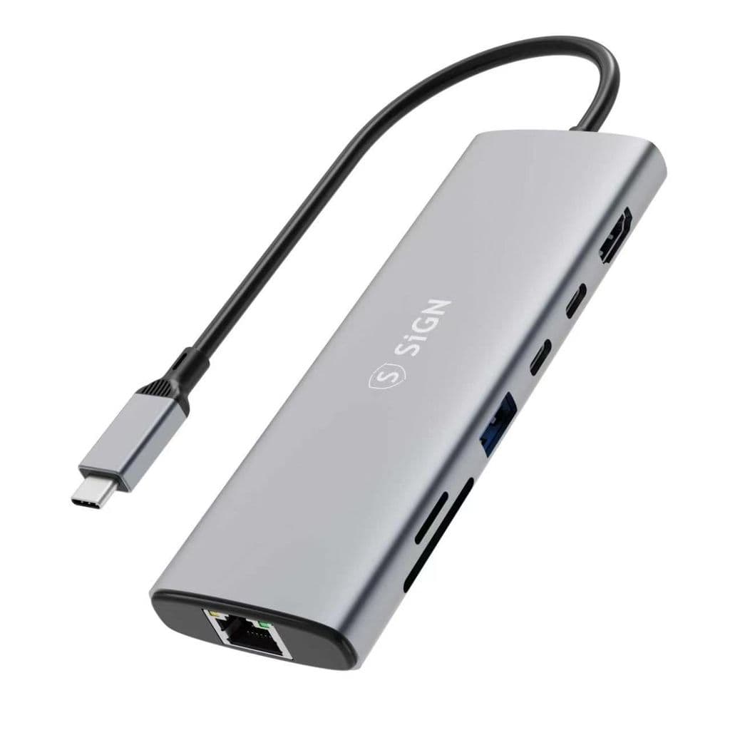 SiGN 7-i-1-hub USB-C til USB-A / 2x USB-C / HDMI 4K@60Hz / RJ45 / SD / TF