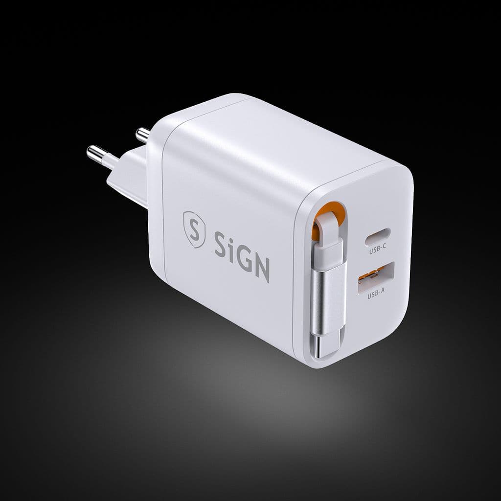 SiGN hurtiglader USB-C/USB-A 40W med 1m USB-C-kabel - Hvit