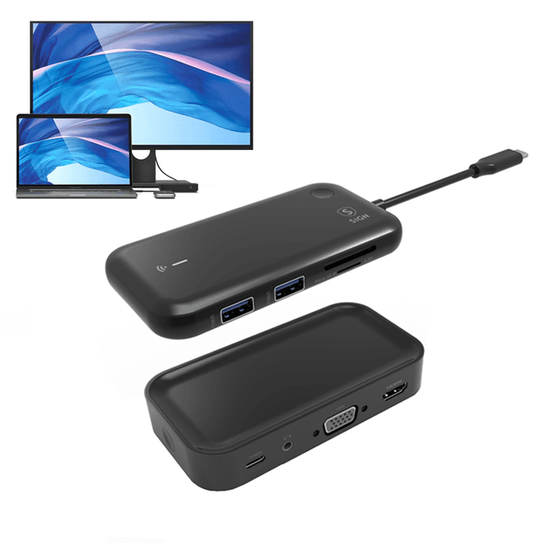 SiGN USB-C hub + Bildeoverføring til TV via Bluetooth 1080p, 10w - Svart