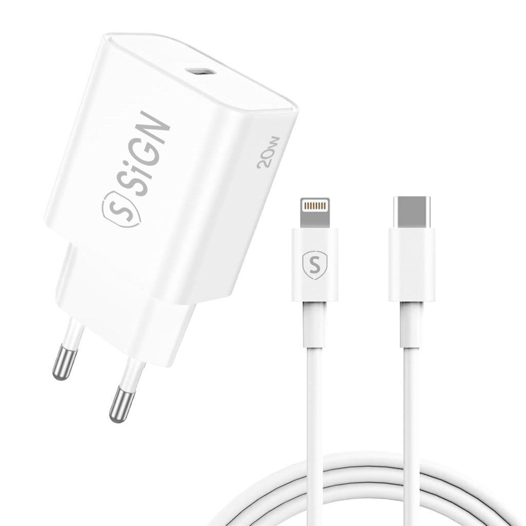 SiGN hurtiglader for Airpods maks. 20W med USB-C til Lightning-kabel, 2m - hvit