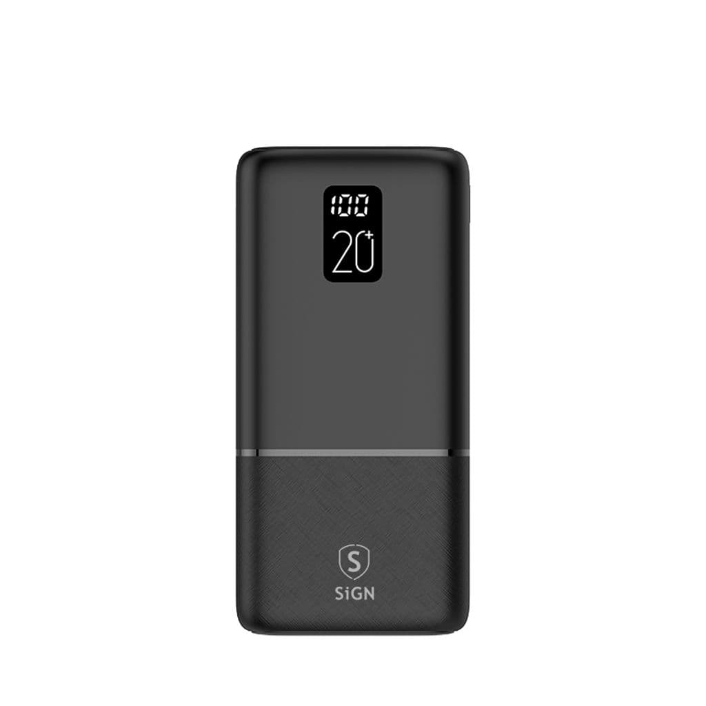 SiGN Ekstremt Kraftig QC Powerbank 22.5W 20000mAh, 2.1A - Svart