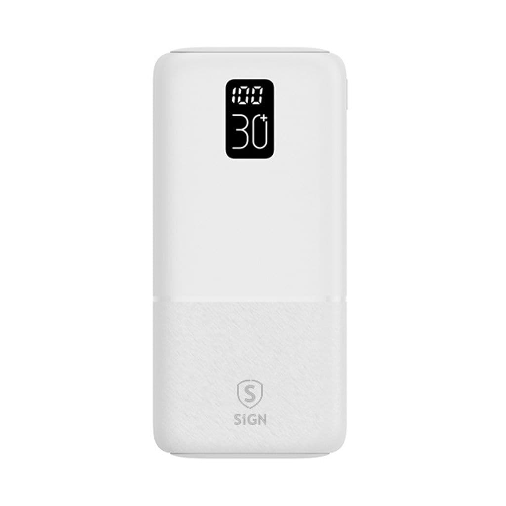 SiGN Powerbank 22,5 W 30 000 mAh USB-C og USB-A - Hvit