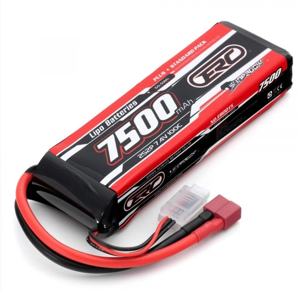 Sunpadow Li-Po batteri 2S 7,4V 7500mAh 100C T-kontakt