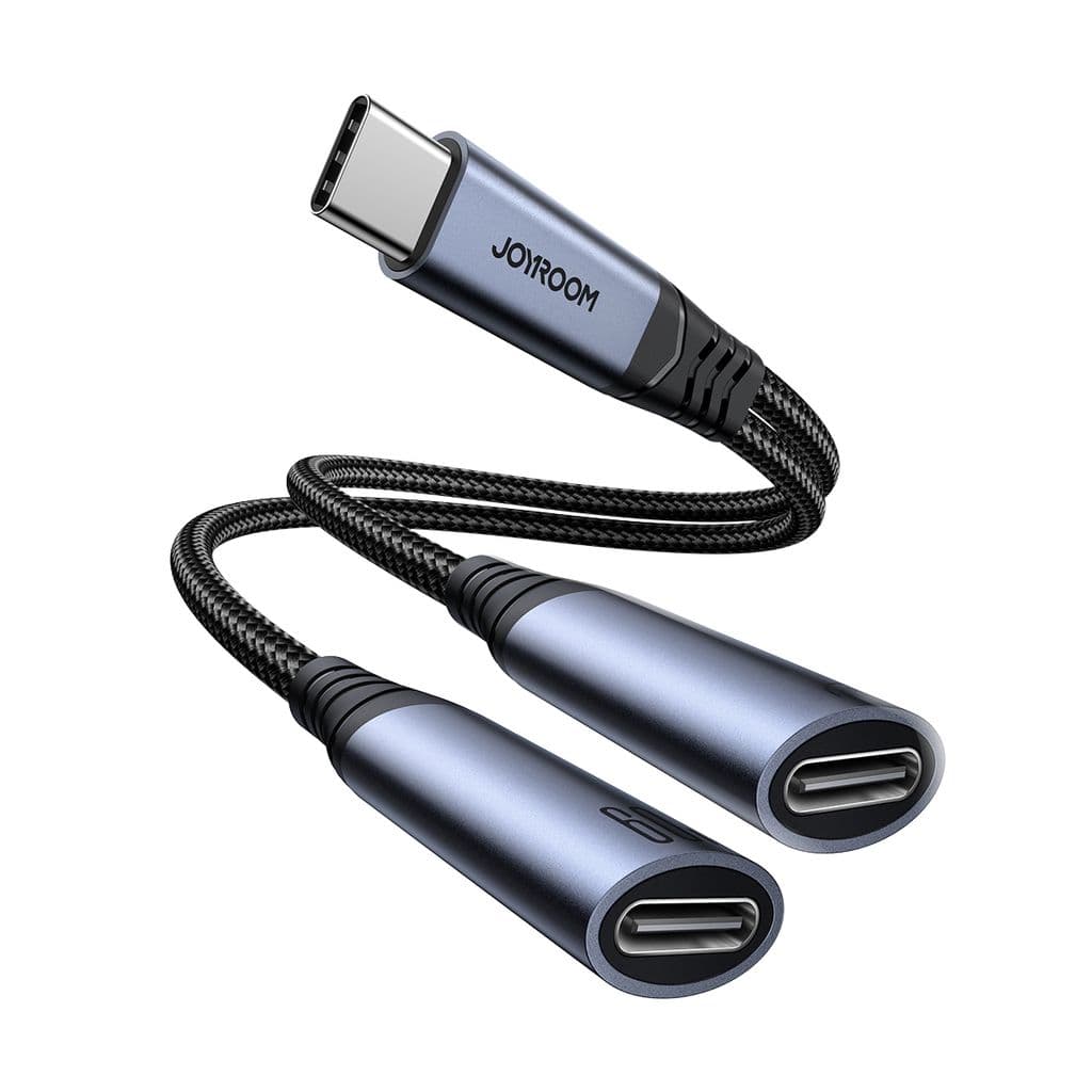 Joyroom 2-i-1 lydadapter USB-C til dobbel USB-C-kabel – svart