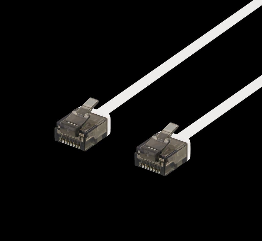 DELTACO Cat6a patchkabel, flat, 1 mm tykk, 0,15 m, hvit