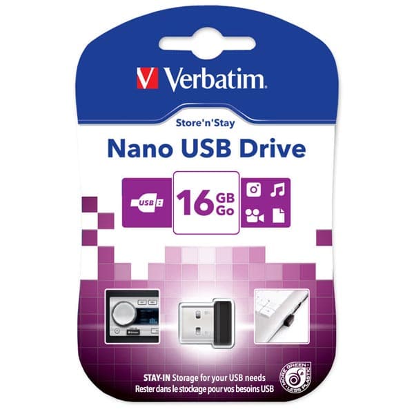 16GB Verbatim USB-Minne mini (stikker ut 6 mm!)