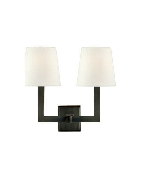 Square Tube Double Sconce Bronze/Linen