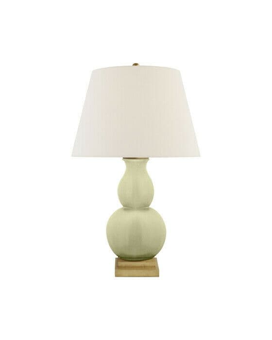 Gourd Form Table Lamp Celadon Crackle with Linen Small