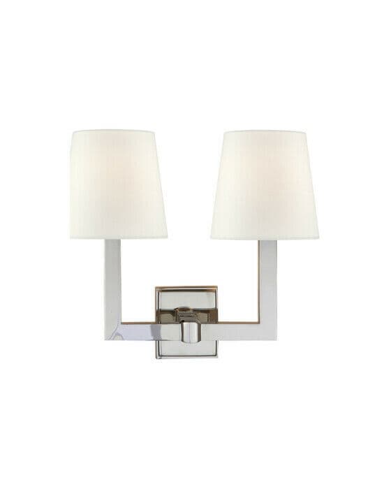 Square Tube Double Sconce Polished Nickel/Linen
