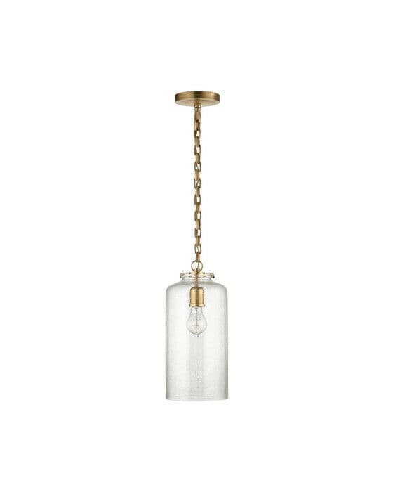 Katie Cylinder Pendant Antique Brass/Seeded Glass