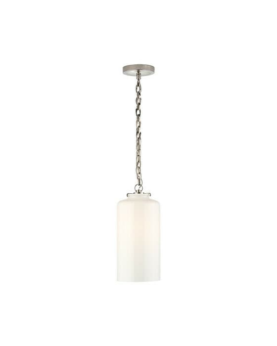 Katie Cylinder Pendant Polished Nickel/White Glass