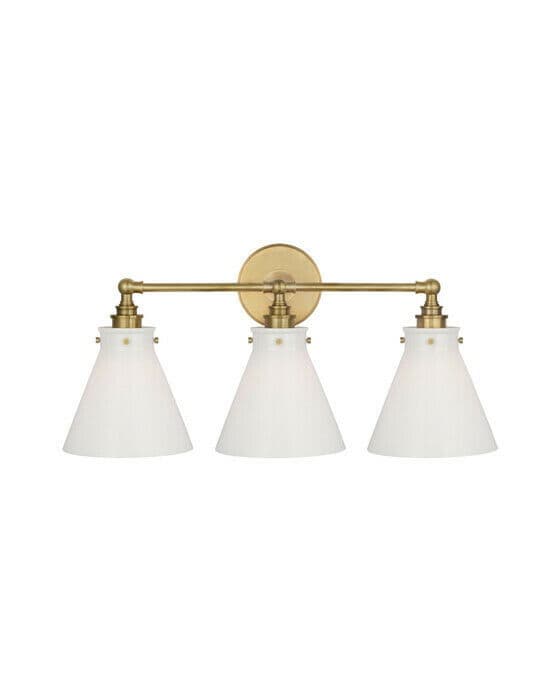 Parkington 24" Three Light Bath Bar Antique Brass/White glass