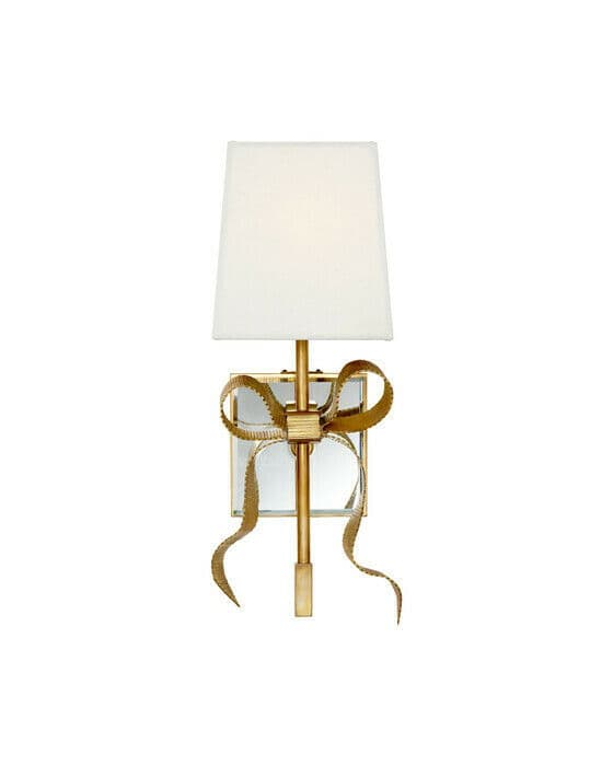 Ellery Small Gros-GraBow Sconce Soft Brass/Cream Linen Shade