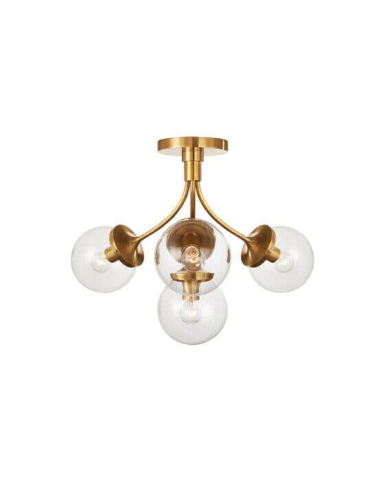 Prescott Medium Semi-Flush Mount Soft Brass/Clear Glass