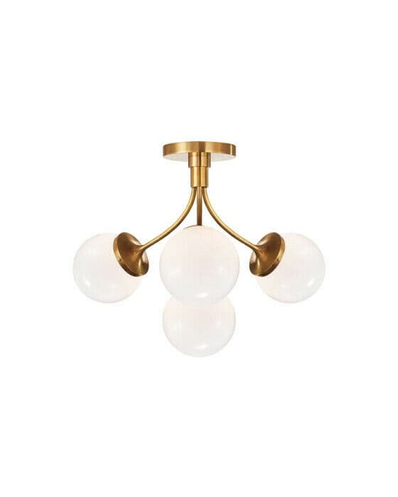 Prescott Medium Semi-Flush Mount Soft Brass/White Glass