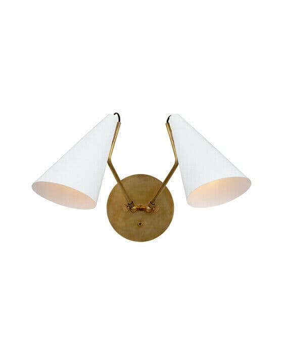 Clemente Double Sconce Antique Brass/Matte White Shades