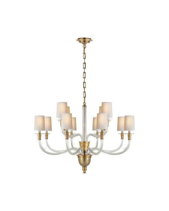 Vivian Two-Tier Chandelier Antique Brass/Linen Shades