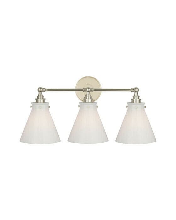Parkington 24" Three Light Bath Bar Nickel/White glass