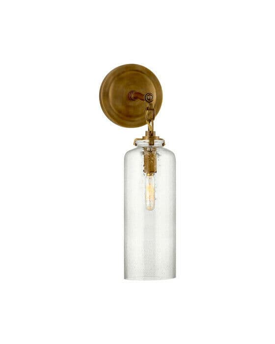 Katie Small Cylinder Sconce Antique Brass/Seeded Glass