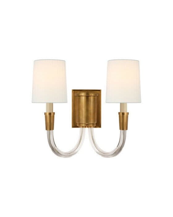 Vivian Double Sconce Antique Brass/Linen