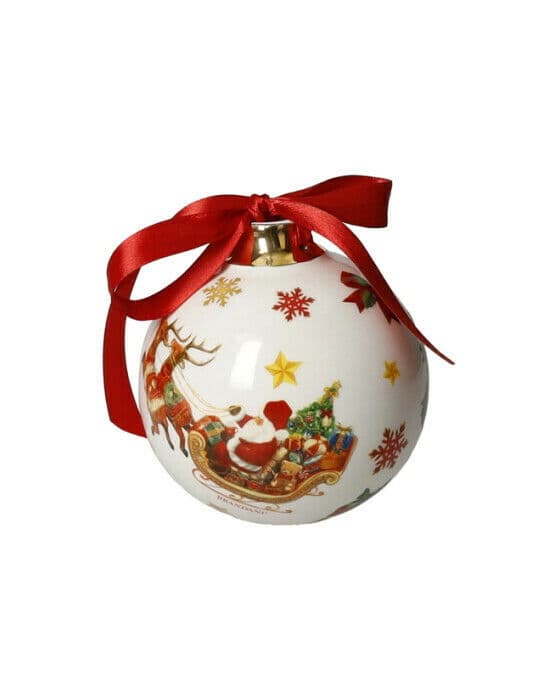 Santa's Sleigh julekule hvit 10cm