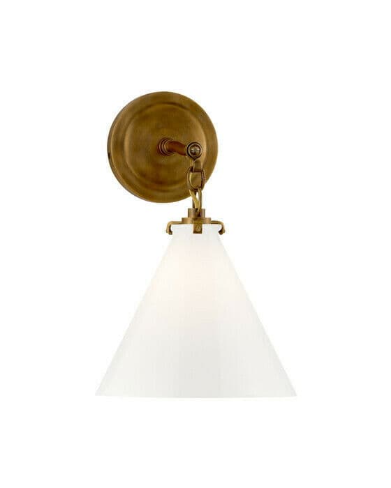 Katie Conical Sconce Antique Brass/White Glass