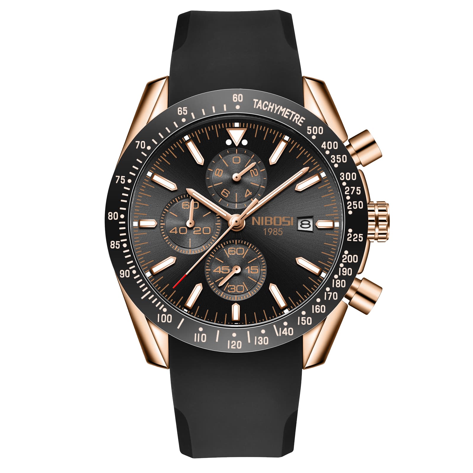 Nibosi Trackmaster Rose Gold Black Rubber