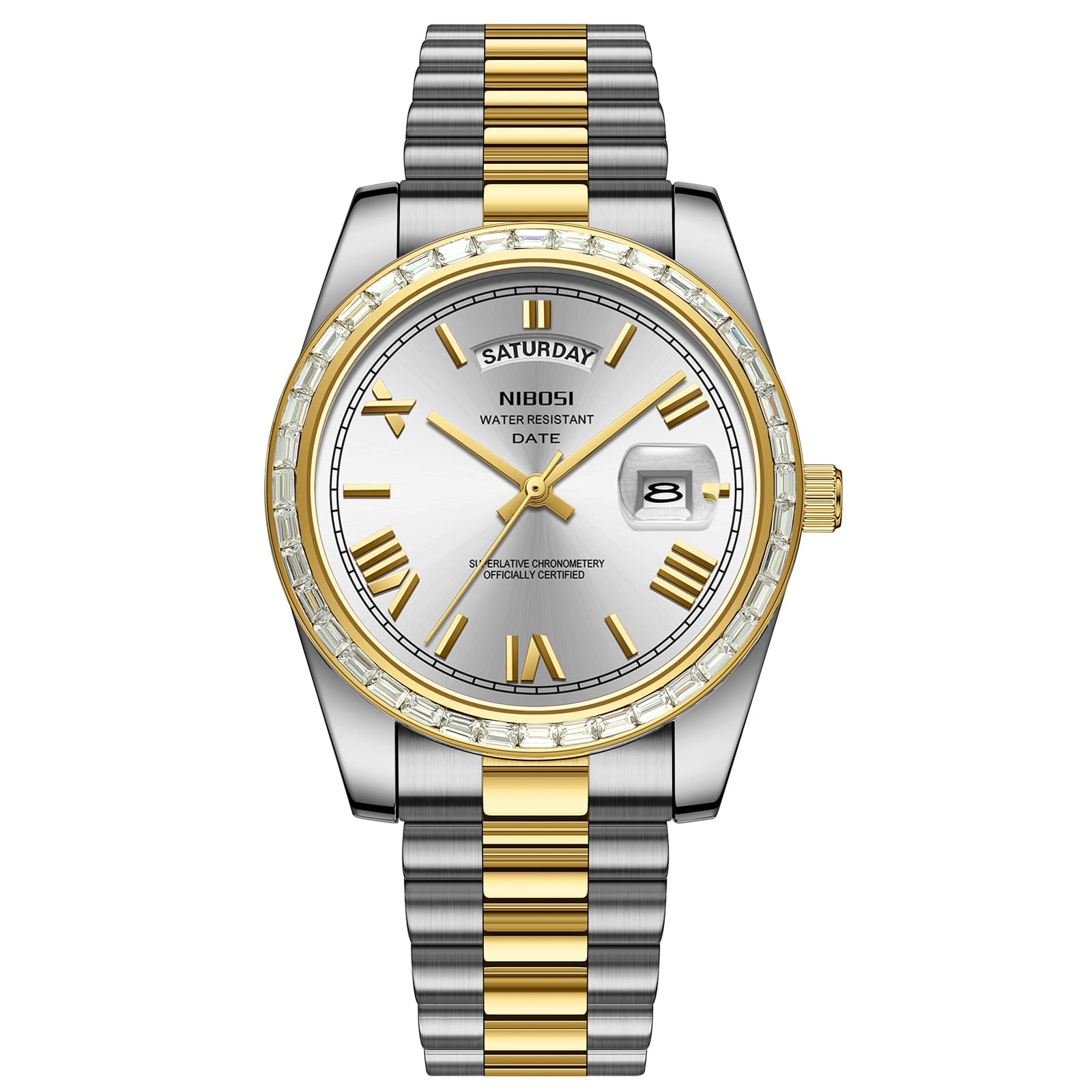Nibosi Day-Date President Silver Gold