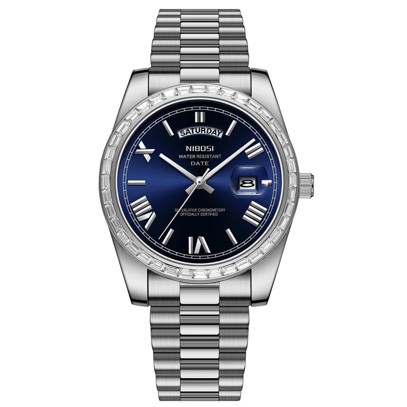 Nibosi Day-Date President Silver Blue