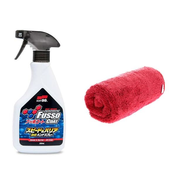Rengjørende hurtigvoks SOFT99 Fusso Coat Speed & Barrier, 500 ml, Voks + poleringsklut
