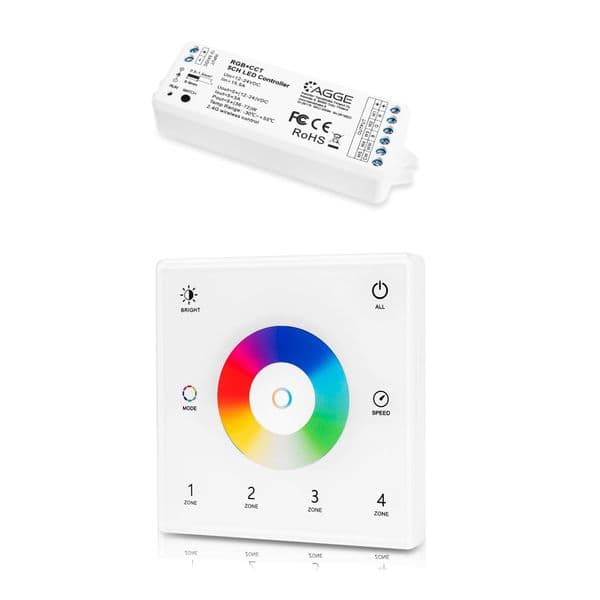 Fjernkontroll for LED-stripe AGGE RGB+CCT Wall Mount Touch Panel 4-zones, RF 2.4 GHz, Fjernkontroll + Driver