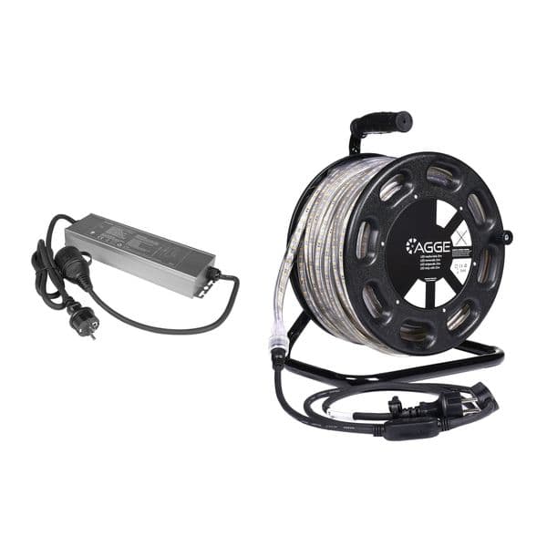 LED-stripe / Arbeidsbelysning AGGE 230V - 1500 lm/m, 25 m - Snelle, LED-stripe med strømledning (3000K) + Powerbank
