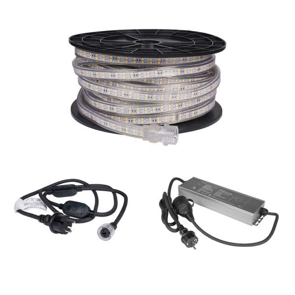 LED-stripe / Arbeidsbelysning AGGE 230V - 1500 lm/m, 20 m, LED-stripe med strømledning (3000K) + Emergency Powerbank
