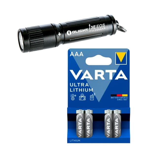 Nøkkelringlykt OLIGHT i3E  - 90 lm / 60 mm / 1 x AAA, 1 stk. + 4 stk. litiumbatterier