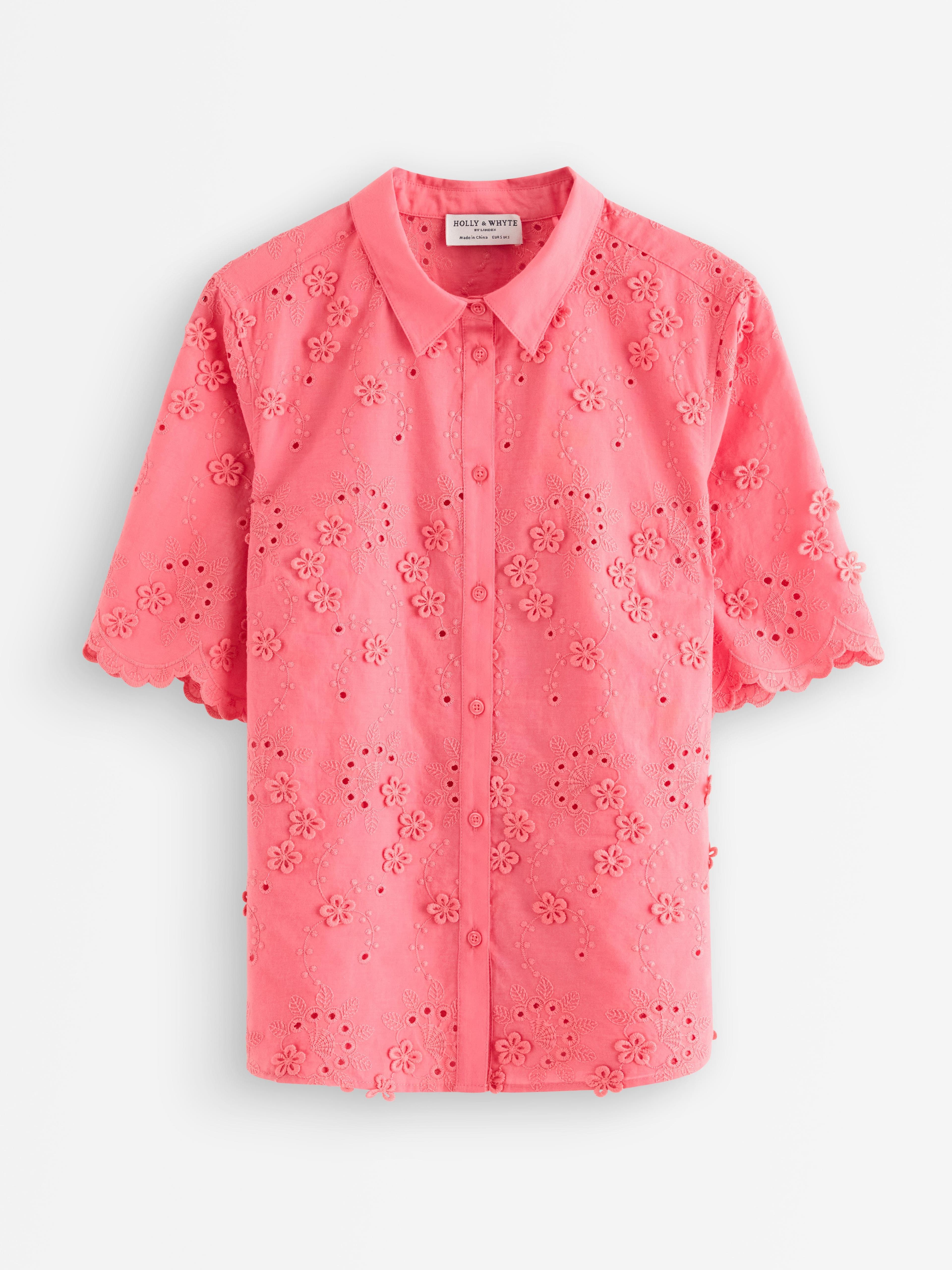 Bluse med broderie anglais