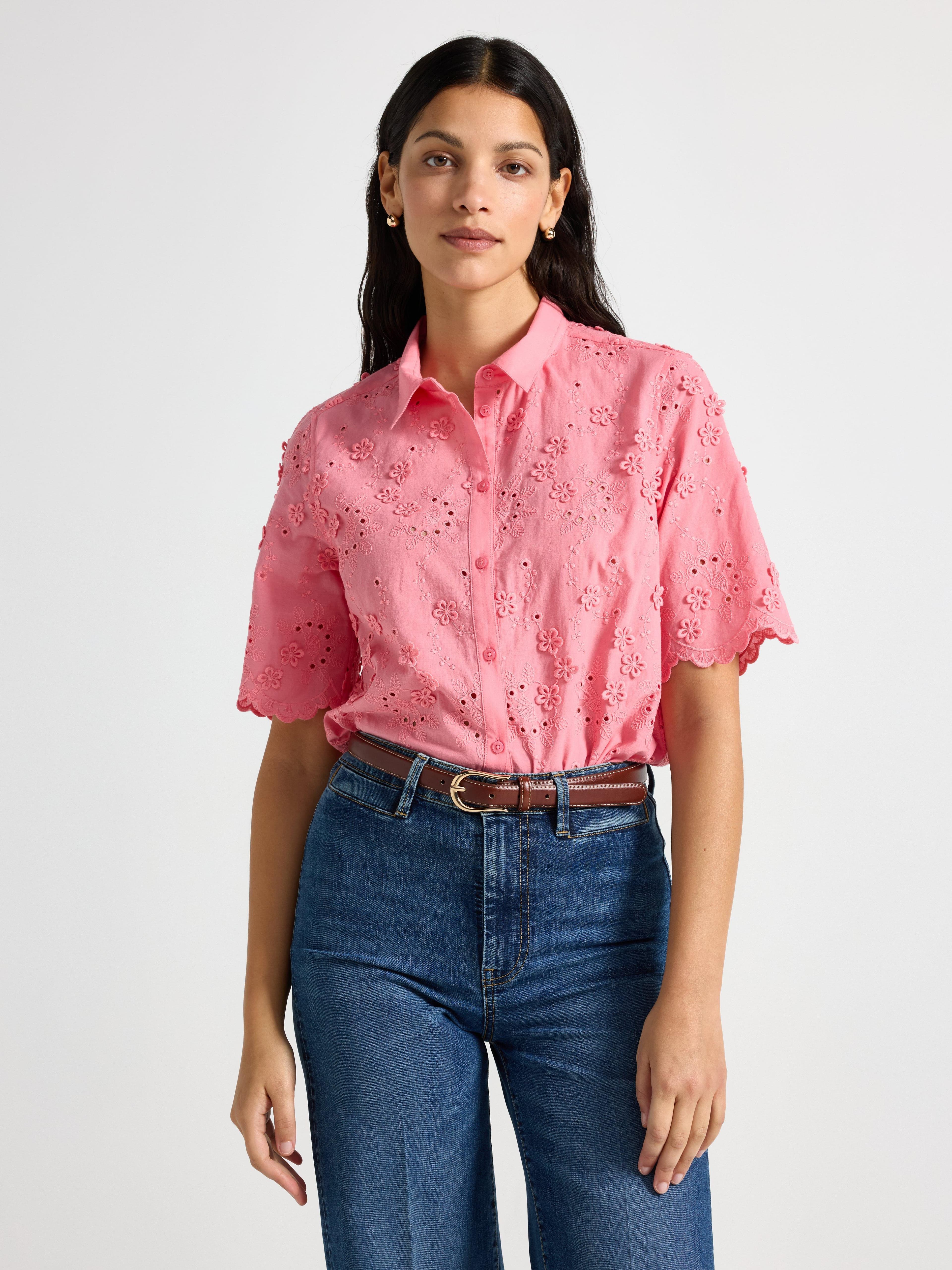 Bluse med broderie anglais