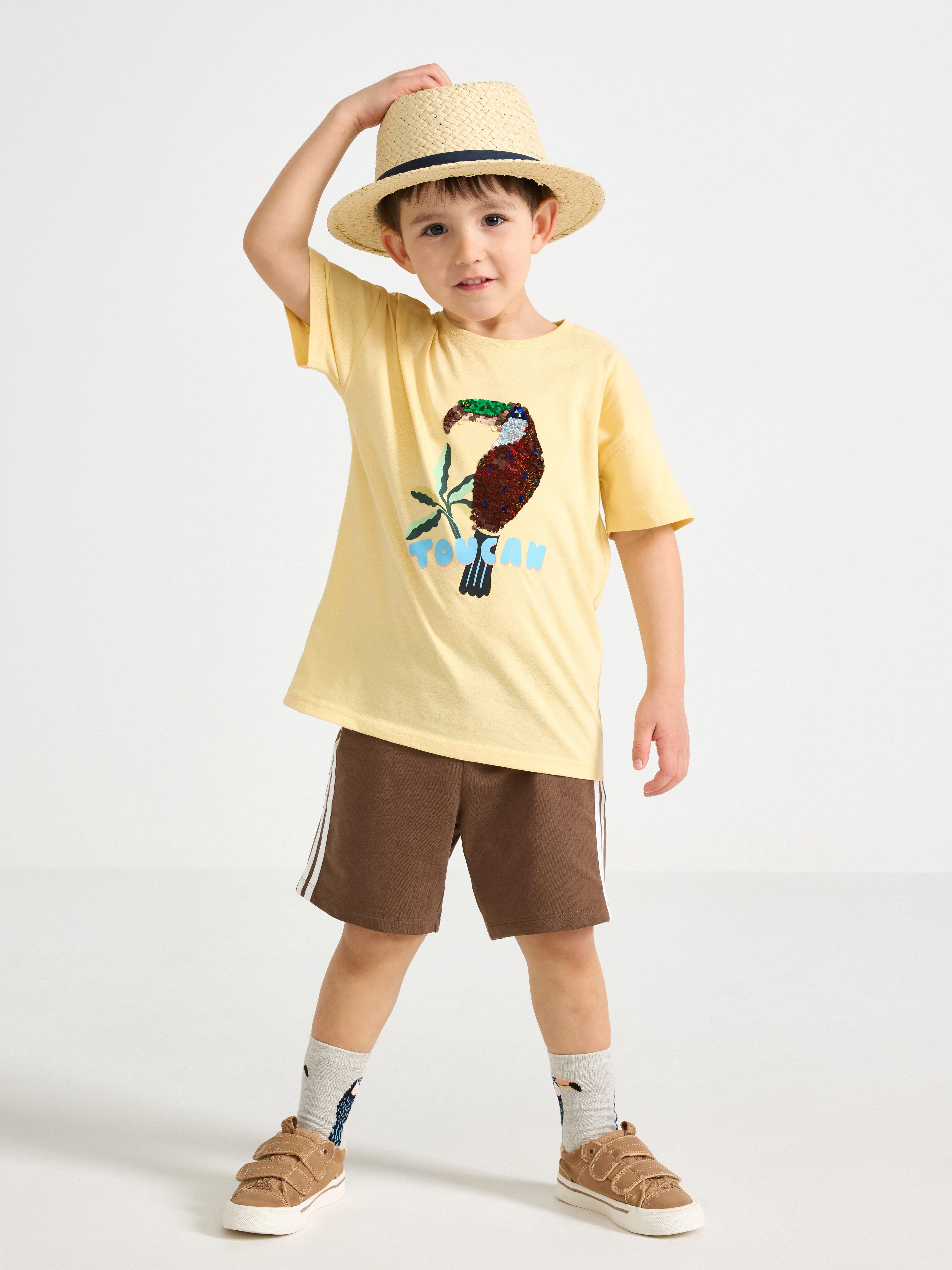 Oversized t-skjorte med vendbart paljettmotiv
