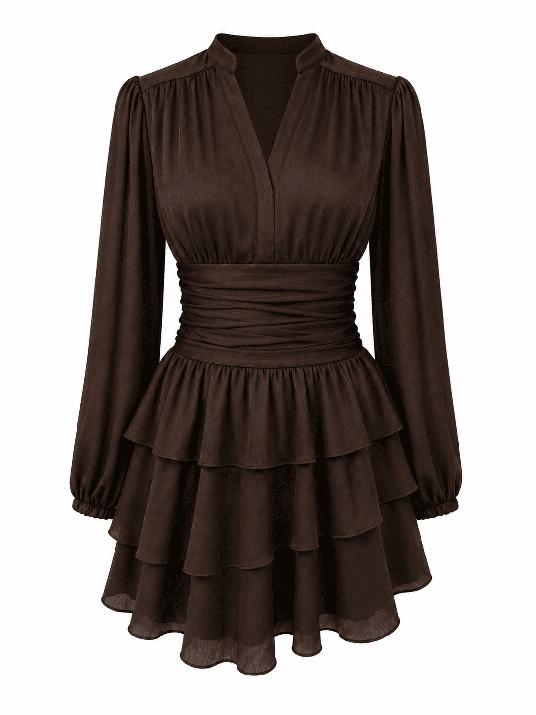 Kayani Nadine Belted Ruffle Dress - Cacao