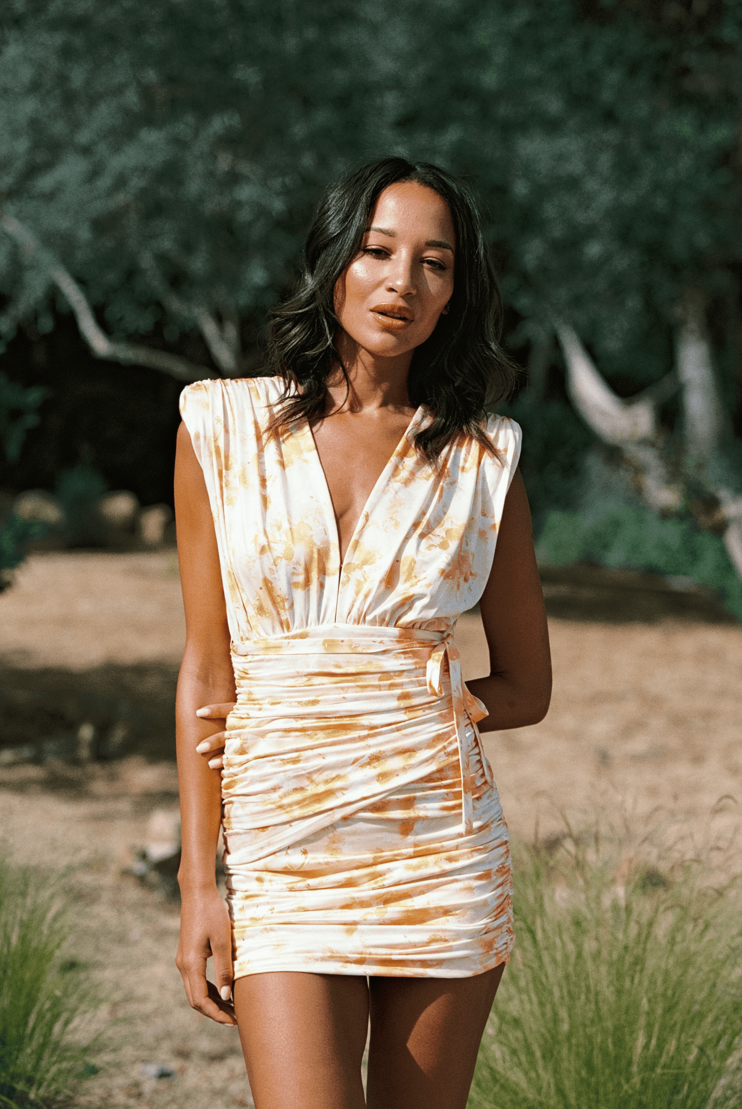 Luna Drape Mini Dress - Pale Lemony