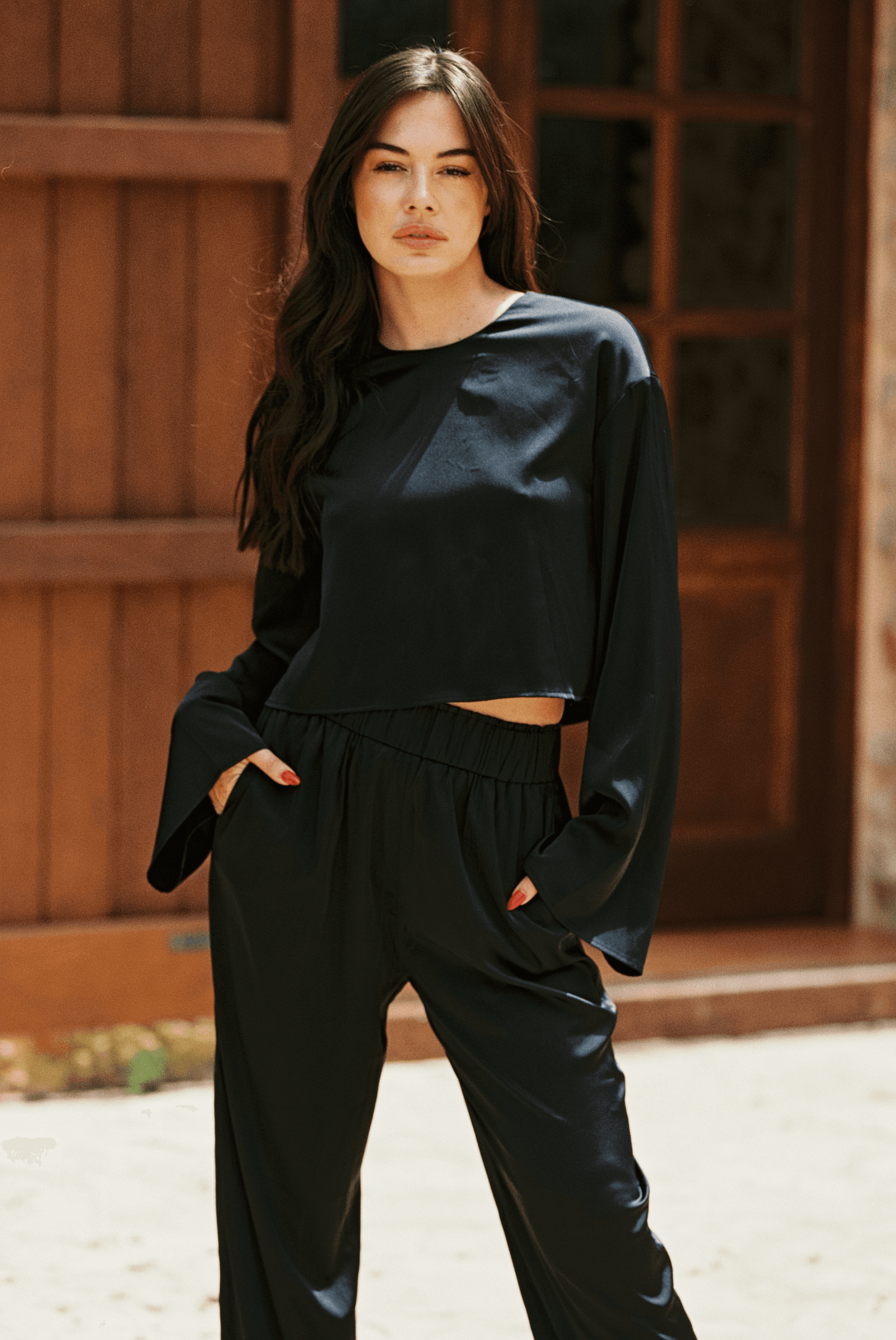 Dina Satin Turnt Blouse Shiny Onyx
