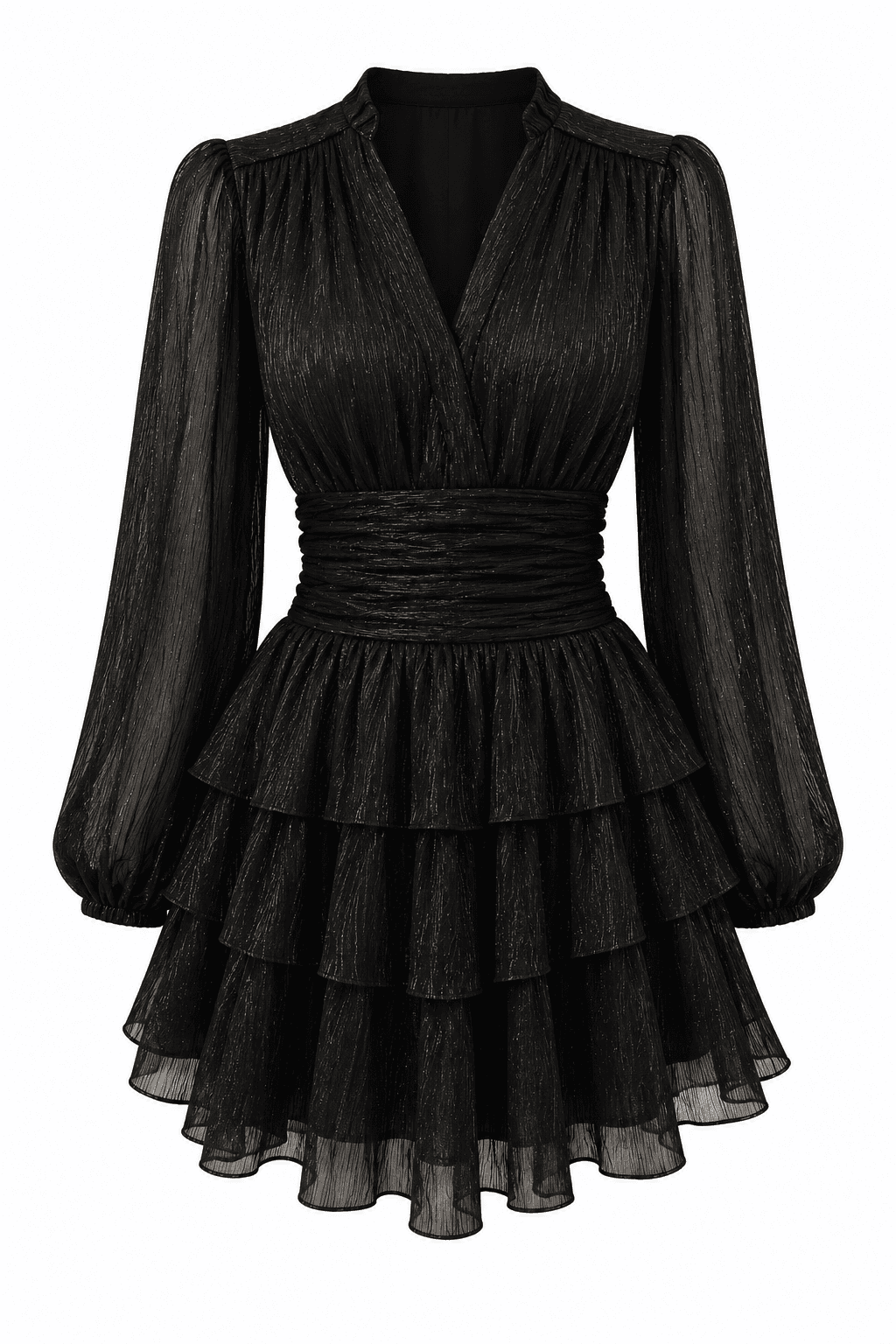 Kayani Nadine Belted Ruffle Dress - Glint Onyx