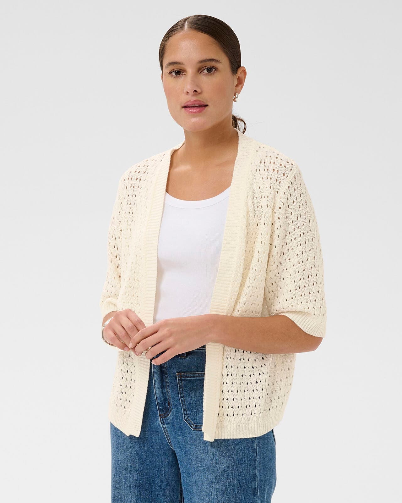 KAFFE Strikket Cardigan Silja, XS, KAFFE Cardigan Hvit XS