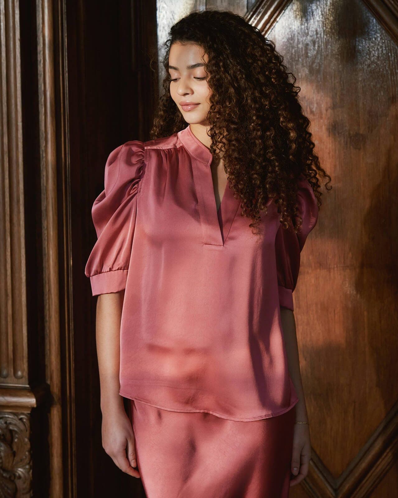 NEO NOIR Bluse Roella Heavy Sateen, 36, NEO NOIR Bluse Rød 36
