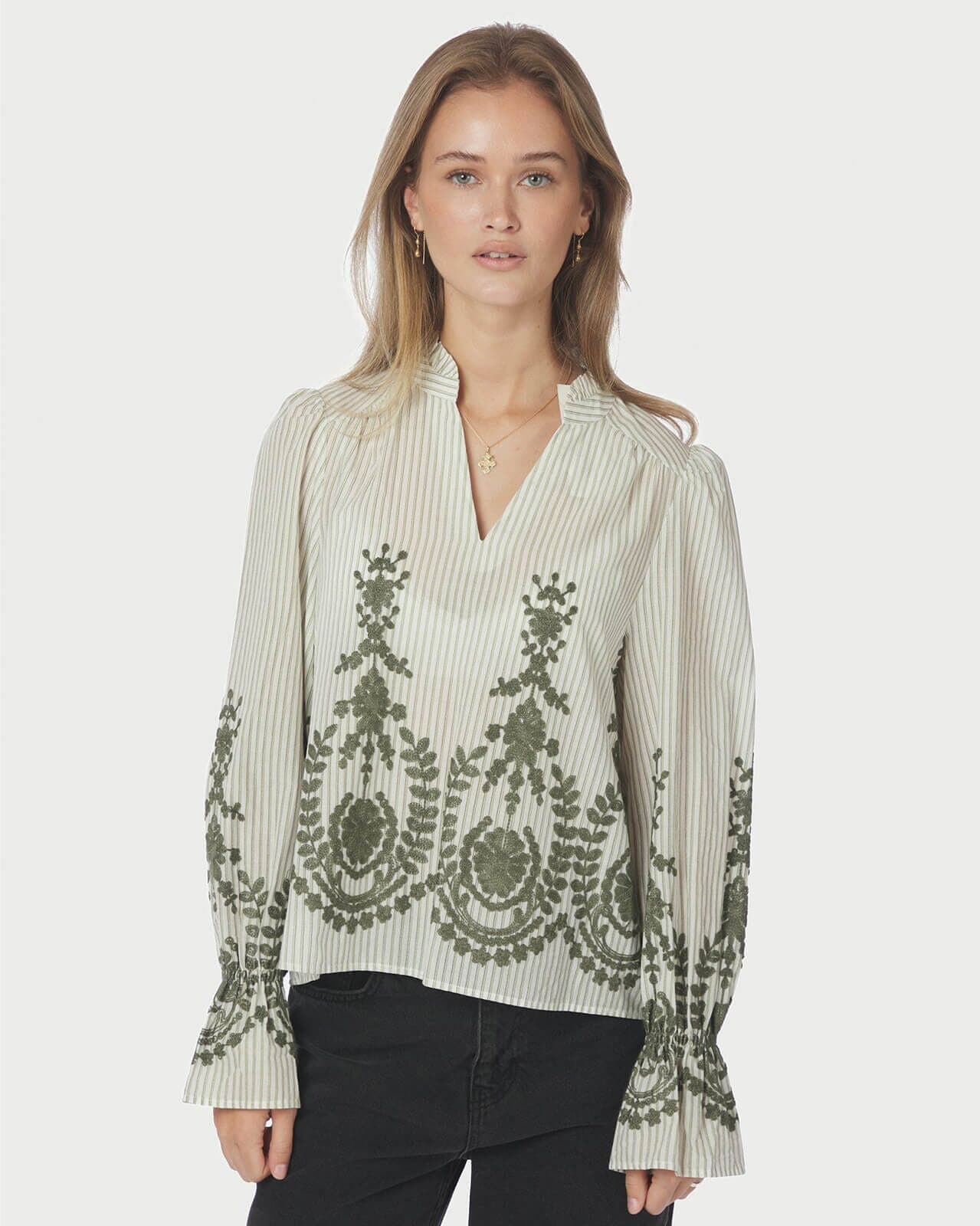 NEO NOIR Bluse Amara Stripe, 40, NEO NOIR Bluse Grønn 40