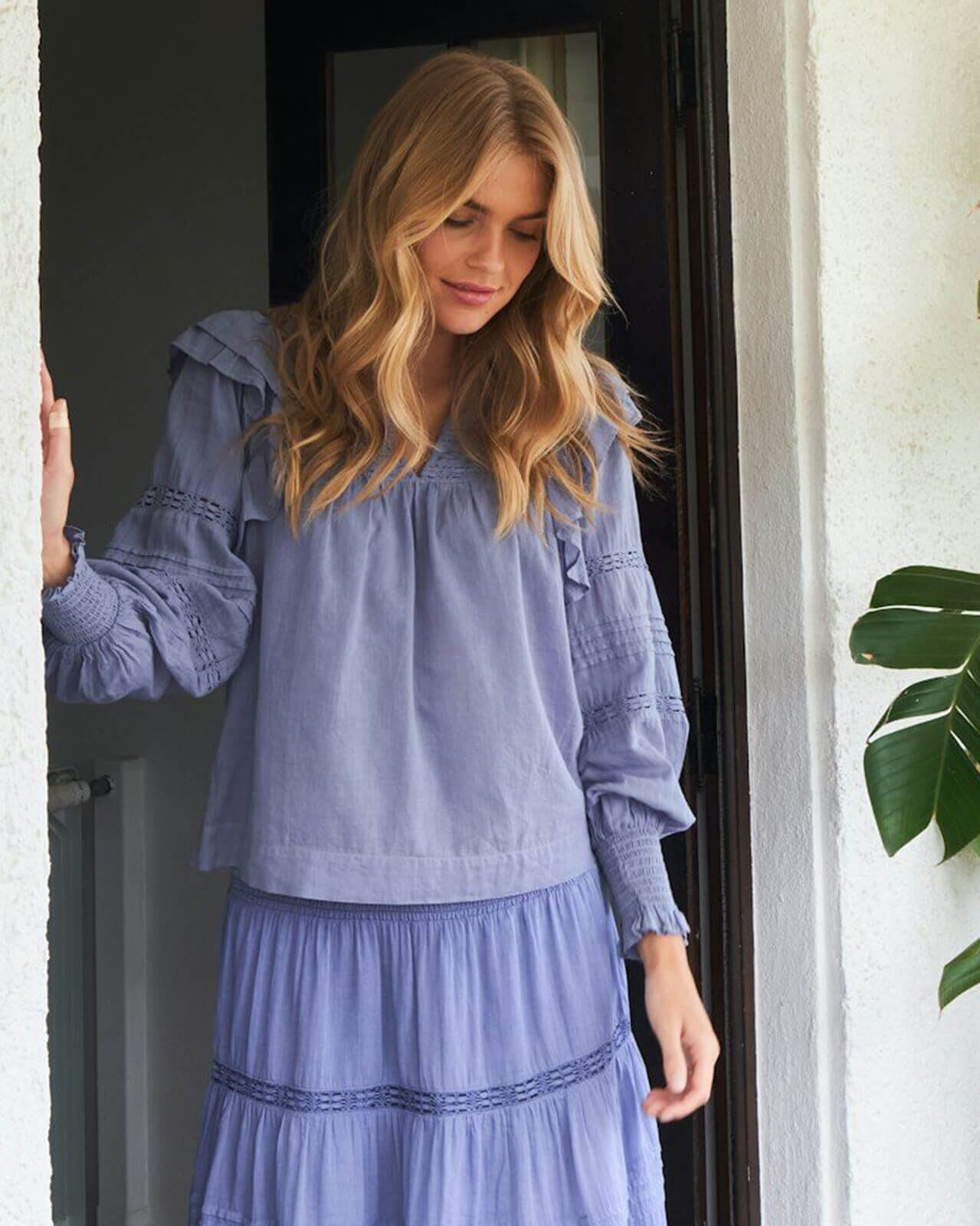 NEO NOIR Bluse Mauri S Voile, 40, NEO NOIR Bluse Blå 40