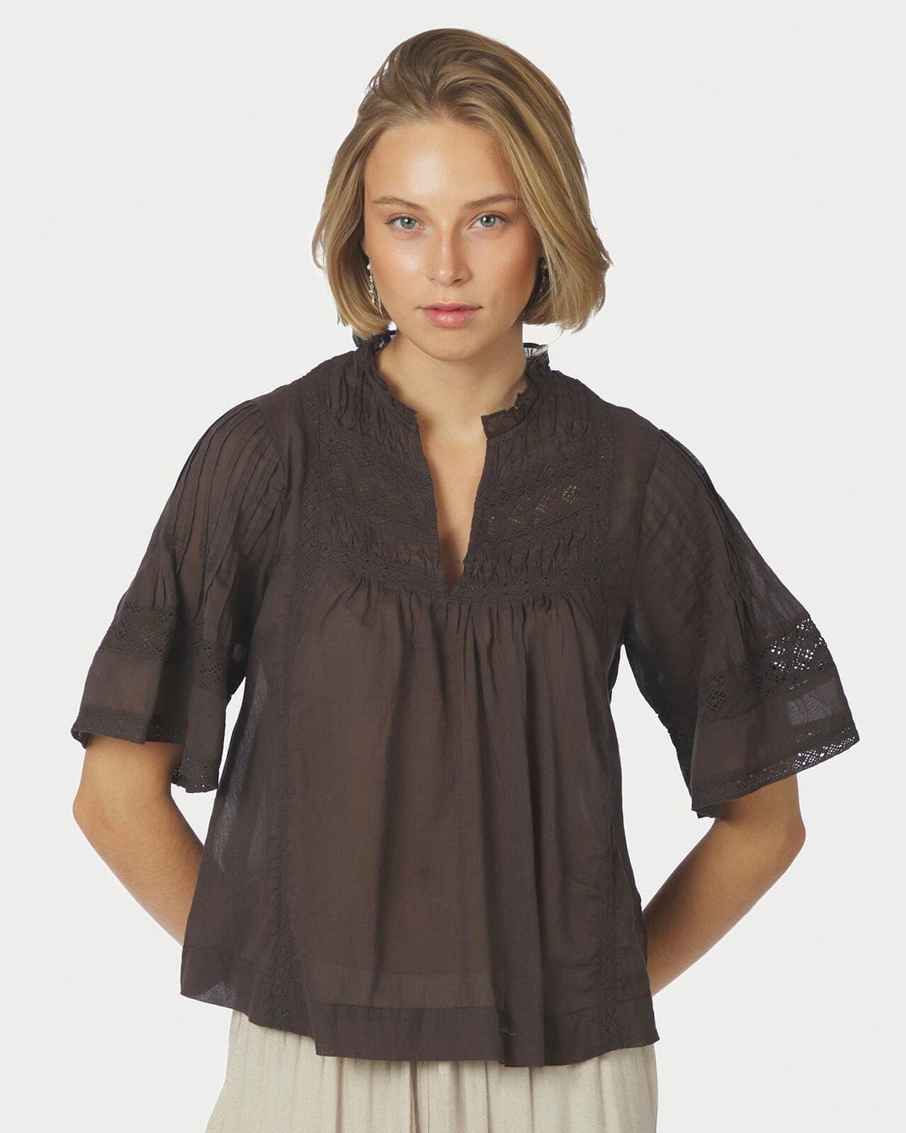 NEO NOIR Bluse Siama S Voile, 36, NEO NOIR Bluse Brun 36